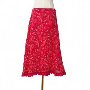 Johnny Was hot pink embroidered midi skirt
